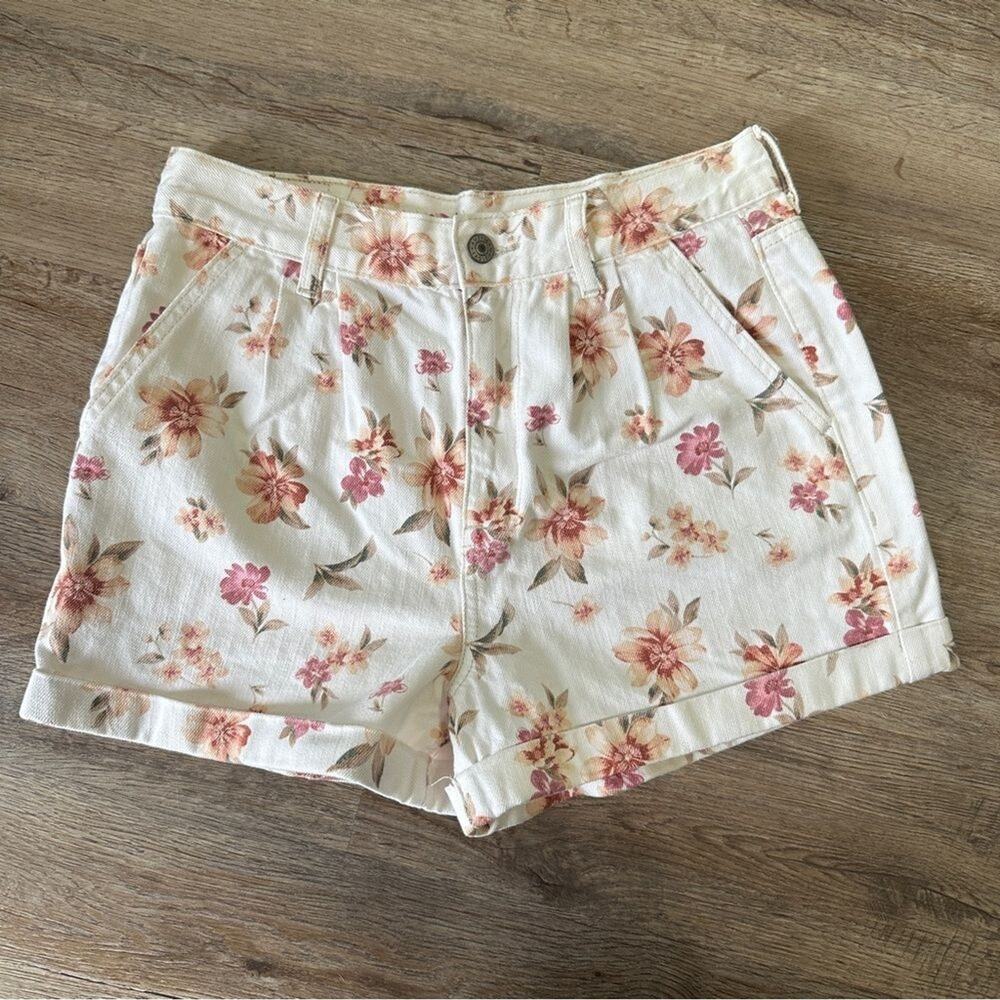 American Eagle Outfitters White Floral Print Denim Shorts